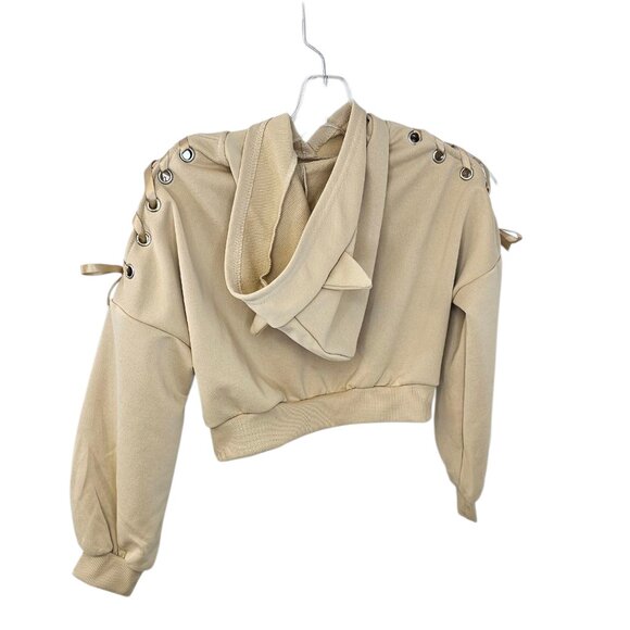 SHEIN Girls Cat Ear Hoodie, Lace Up Arm, Crop,Pullover, Beige, Size 10Y - Picture 4 of 8